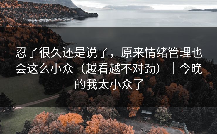 忍了很久还是说了，原来情绪管理也会这么小众（越看越不对劲）｜今晚的我太小众了  第1张
